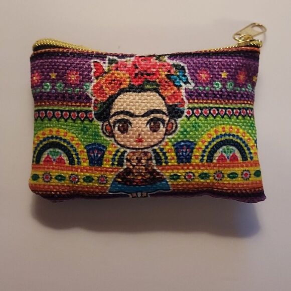 Frida Kahlo Coin Purse Makeup Bag colorful woven pattern zippered pouch - Picture 2 of 4